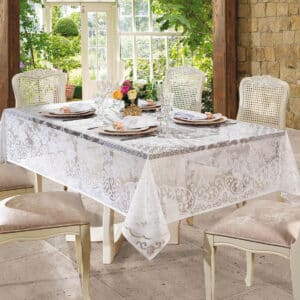 Toalha de Mesa 8 Lugares de Renda Retangular Rosas 1,55x2,50