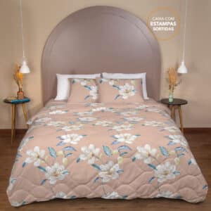 Edredom 100% Poliéster  Estampado Harmonia 1,40m x 2,10m - Solteiro - Salmão