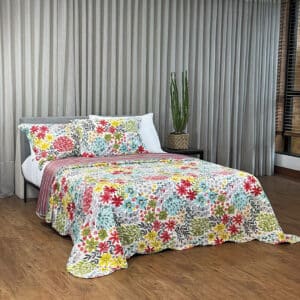 Cobre-leito Dupla Face Solteiro Estampado- 1,60m x 2,20m - 2 peças - 08