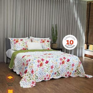 Cobre-leito Dupla Face Solteiro Estampado- 1,60m x 2,20m - 2 peças