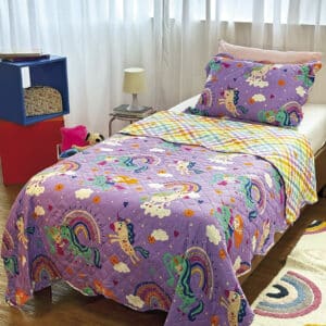 Cobre-leito Dupla Face Solteiro Estampado Kids - 1,60m x 2,20m - Unicórnio