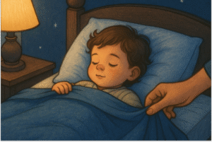 ilustração de uma criança dormindo representando Como manter a criança coberta durante a noite