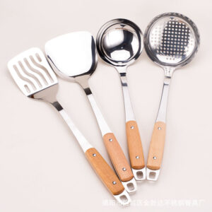 Conjunto de Concha, Escumadeira, Espátula Vazada, Espátula Fechada Inox