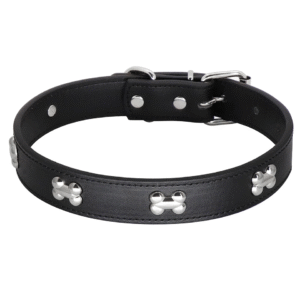 Coleira para Pets c/ Ossinhos Cromados Ani+ - Preto