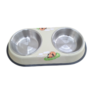 Comedouro Duplo Pet Tijela p/ Cães e Gatos Aço Inox - Creme