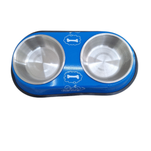 Comedouro Duplo Pet Tijela p/ Cães e Gatos Aço Inox - Azul