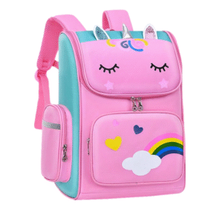 Mochila de Costa Escolar Infantil Feminina Unicórnio Arco-Íris, Grande Capacidade, Impermeável, Design Encantador, Confo - Rosa
