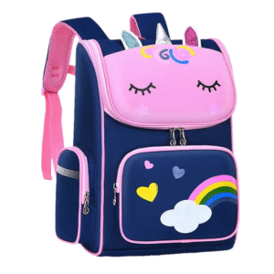 Mochila de Costa Escolar Infantil Feminina Unicórnio Arco-Íris, Grande Capacidade, Impermeável, Design Encantador, Confo - Azul Escuro