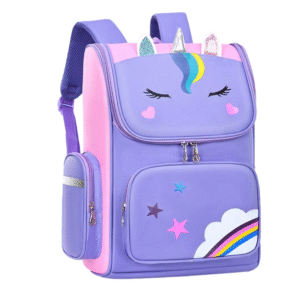 Mochila de Costa Escolar Infantil Feminina Unicórnio Arco-Íris, Grande Capacidade, Impermeável, Design Encantador, Confo - Lilas