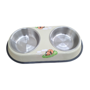 Comedouro Duplo Pet Tijela p/ Cães e Gatos Aço Inox Medios - Creme