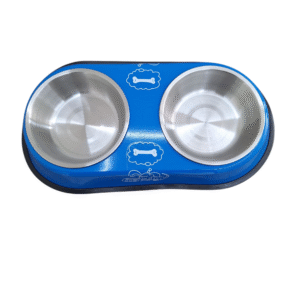 Comedouro Duplo Pet Tijela p/ Cães e Gatos Aço Inox Medios - Azul