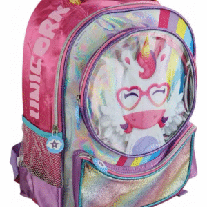 Mochila Escola De Costas Rosa Unicórnio Arco-íris