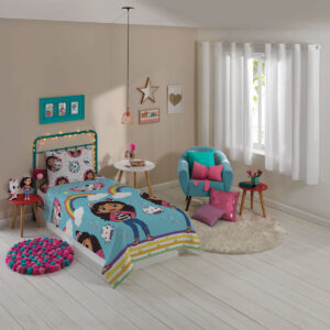 Jogo de Cama Microfibra Solteiro Estampado A Casa Mágica da Gabby 1,40m x 2,20m com 2 peças
