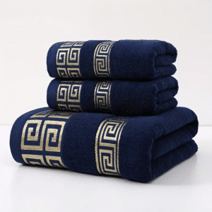 Toalha de Banho E Toalha de Rosto Desenho Grego - Azul