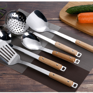 Utensílios De Cozinha De Aço Inoxidável Com Cabo De Madeira